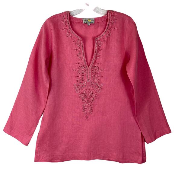 bella tu | Tops | Nwot Bella Tu Top 6 Linen Pink Embroidery Beaded